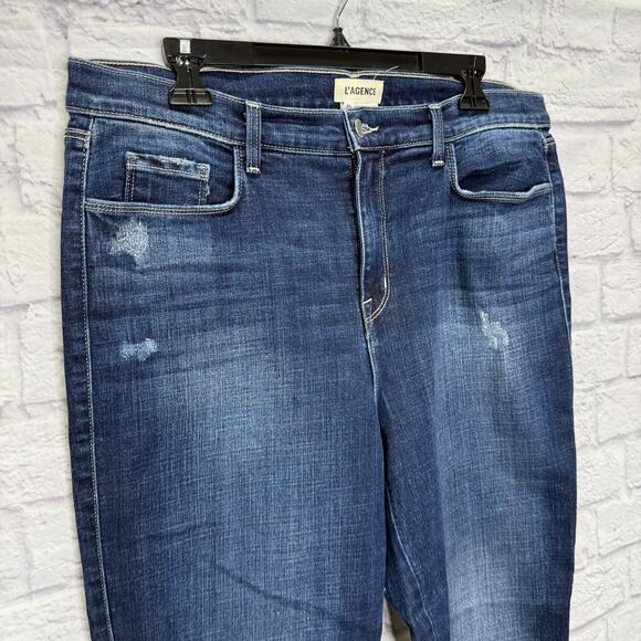 L'AGENCE Womens Alexia High Rise Cropped Cigarette Jeans Size 33 Dark Stretch - Picture 2 of 5